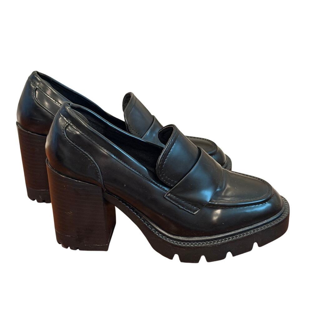 Madden Girl Women's Black Platform Loafer Heels Round Toe Size 7 - Picture 2 of 7